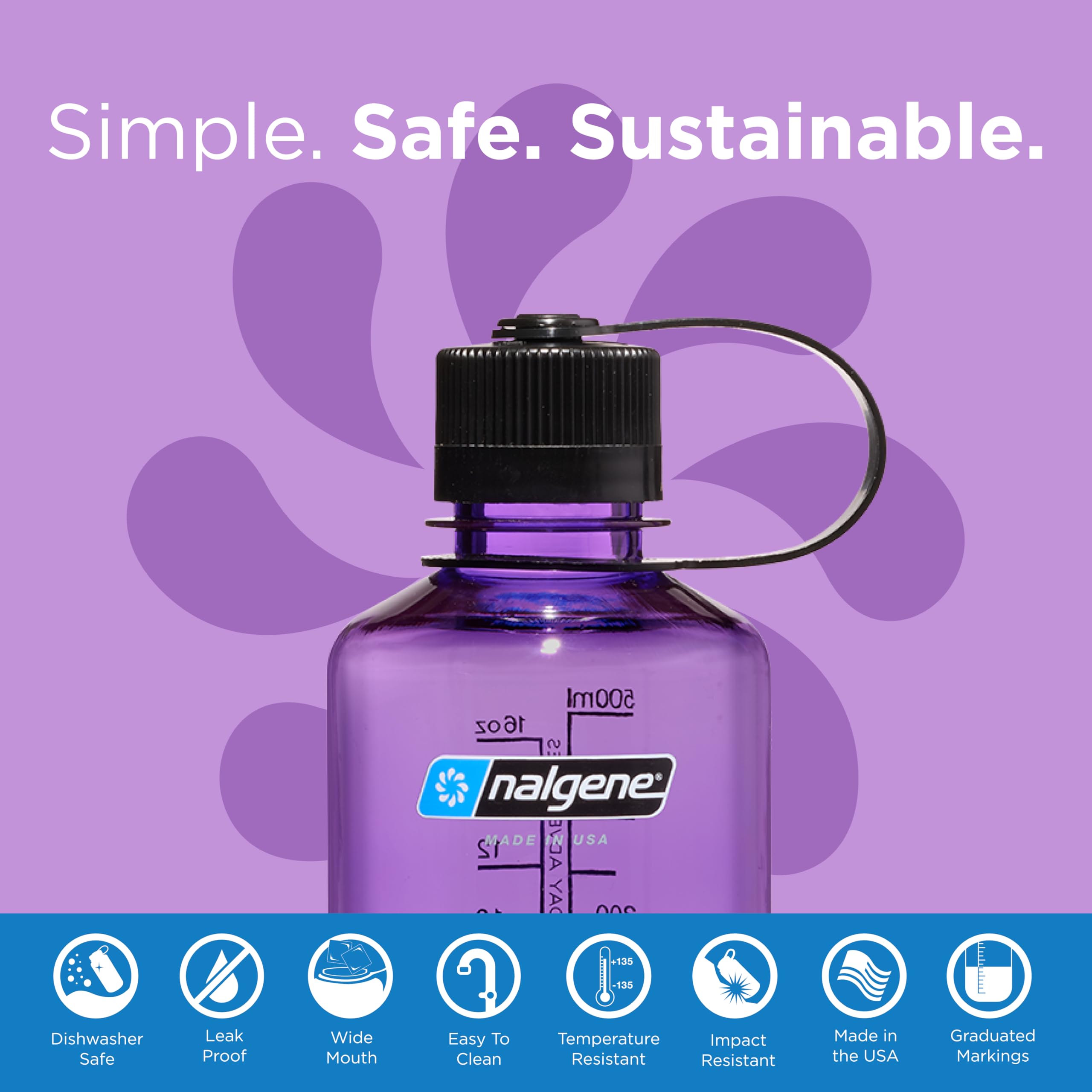 Nalgene Sustain Tritan Bpa-Free Water Bottle Made With Material Derived From 50% Plastic Waste, 16 Oz, Narrow Mouth, Purple